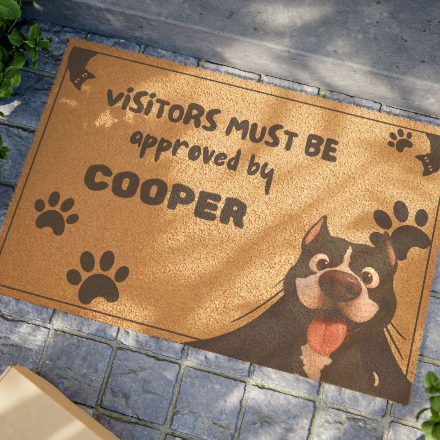 Pet-Friendly Doormat, Custom Name Welcome Mat, Dog Lover Gift, Cute Home Decor, Hilarious Paw Print Entrance Rug