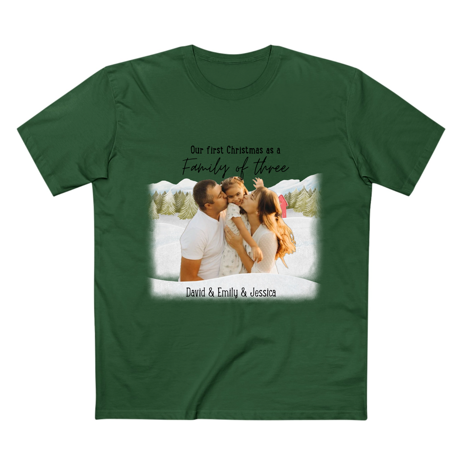 Our First Christmas as a family - Personalized Adult Staple Tee - T Shirts