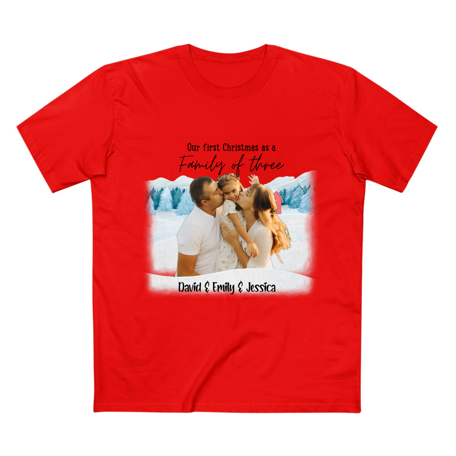 Our First Christmas as a family - Personalized Adult Staple Tee - T Shirts