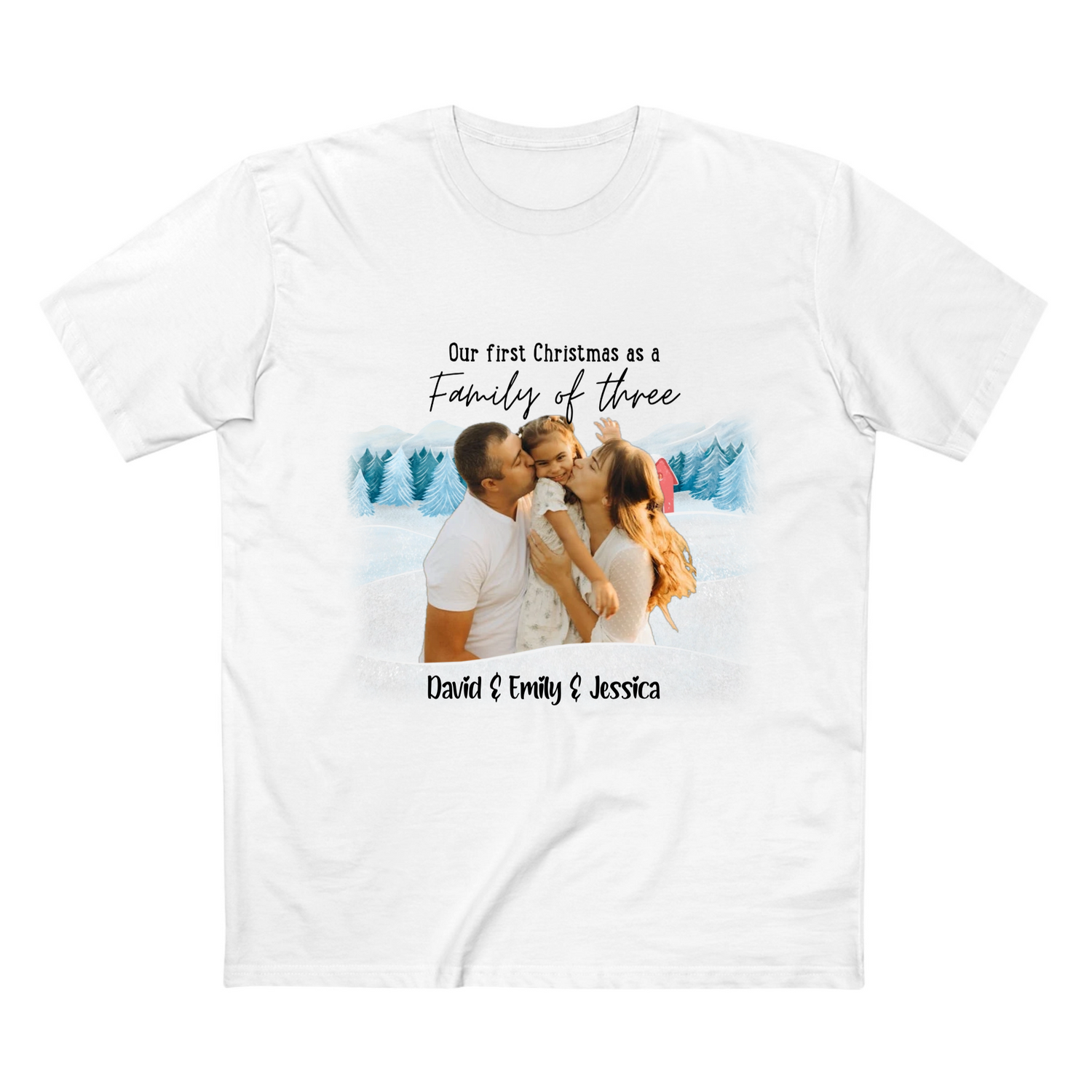 Our First Christmas as a family - Personalized Adult Staple Tee - T Shirts