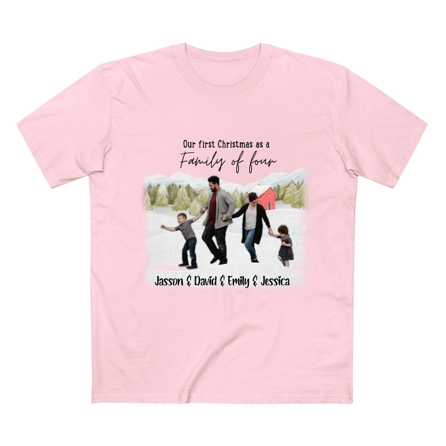Our First Christmas as a family - Personalized Adult Staple Tee - T Shirts