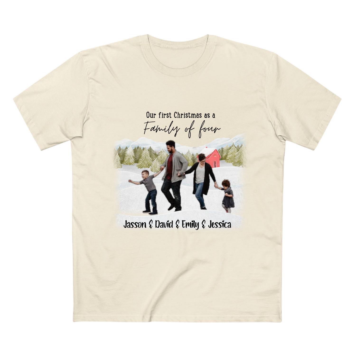 Our First Christmas as a family - Personalized Adult Staple Tee - T Shirts