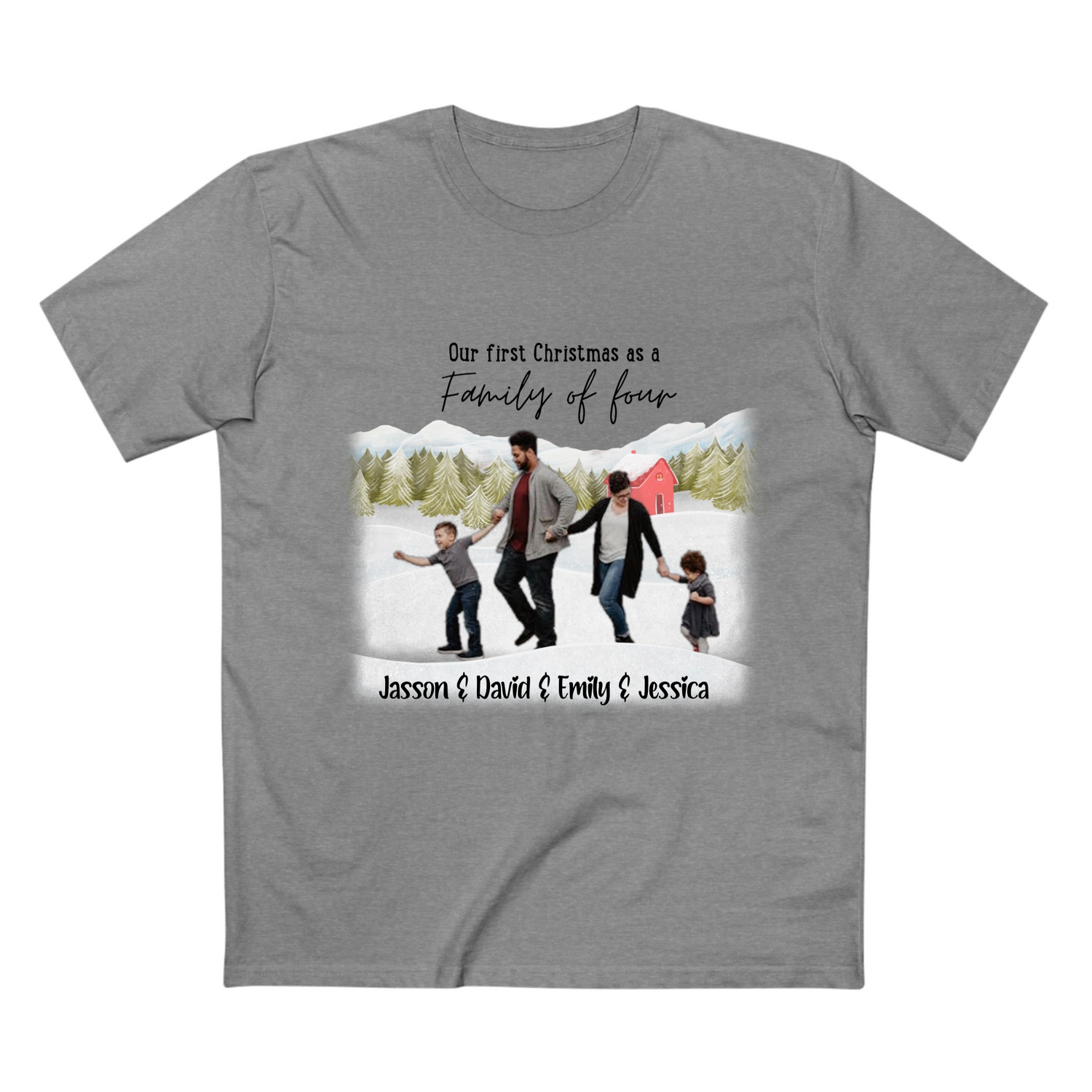 Our First Christmas as a family - Personalized Adult Staple Tee - T Shirts