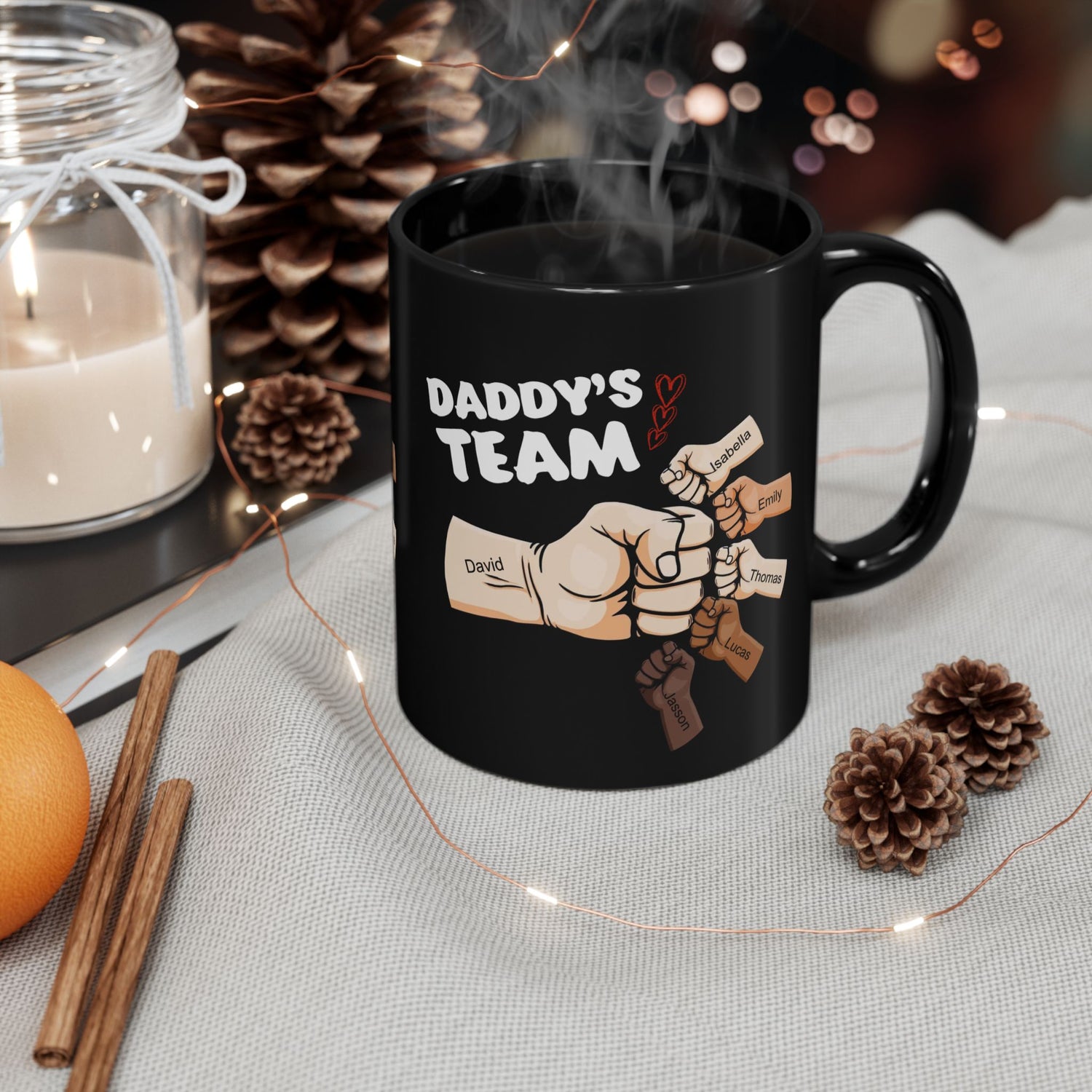 Daddy's Team - Personalized Black Mug