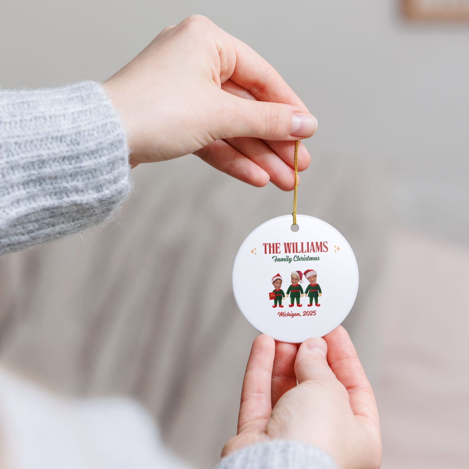 Personalized Family Christmas Ornament –  Ceramic Holiday Decoration