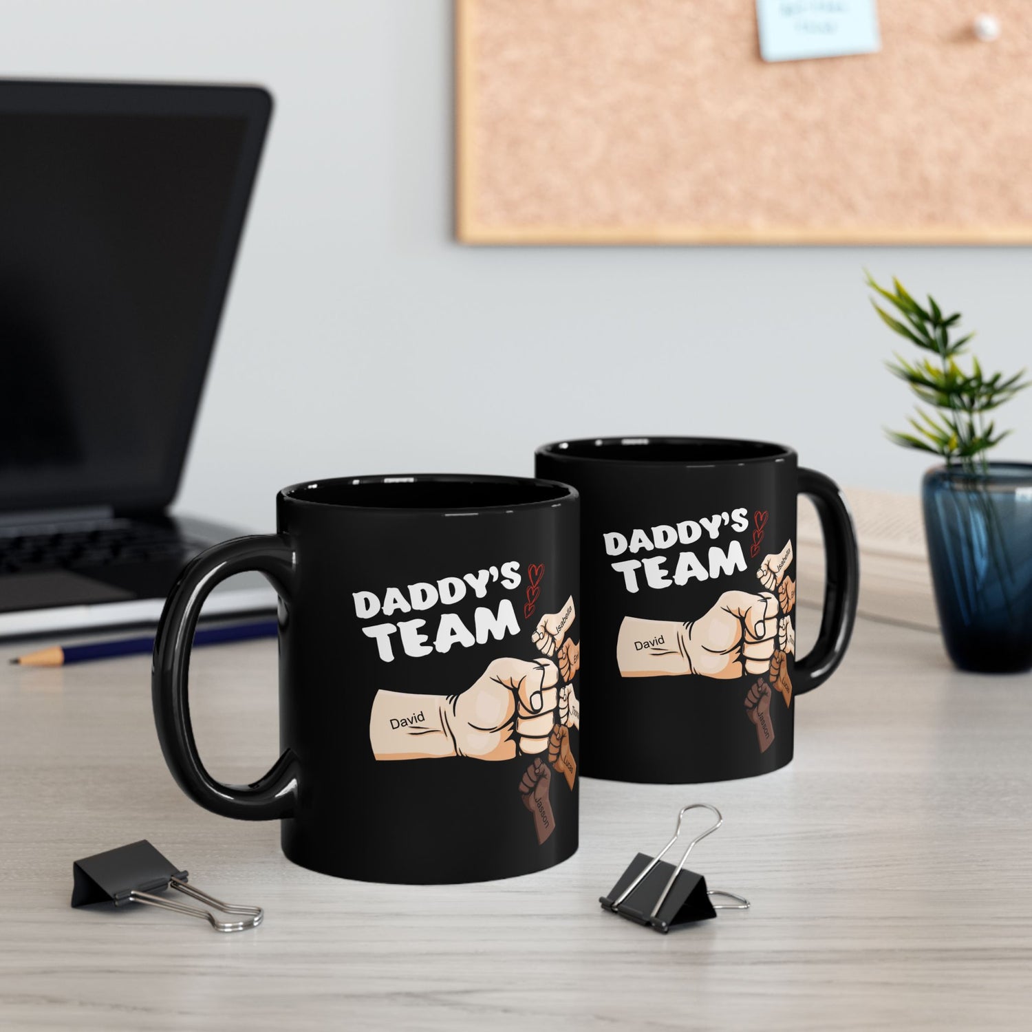 Daddy's Team - Personalized Black Mug